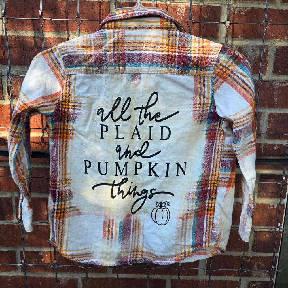 Kids Wonder Nation Bleached Plaid Fall Orange Pumpkin Button Down Shirt Size 6/7